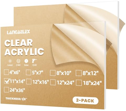 Langaelex 2 Lastre Plexiglass 28x35cm (Spessore 3mm) Lastre Metacrilato Trasparente per Cornice per Foto, Visualizzazione di Progetti, Pittura (11 * 14 pollici)