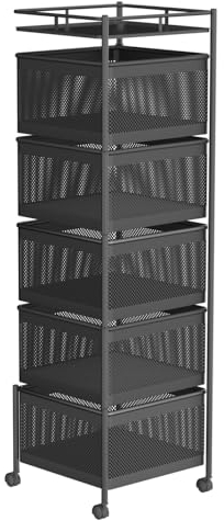 Carro auxiliar metálico con ruedas y cestas plegables ahorra espacio | Carrito cocina verdulero frutero | Estantería organizador de metal gran capacidad y bandeja superior | Estante cocina