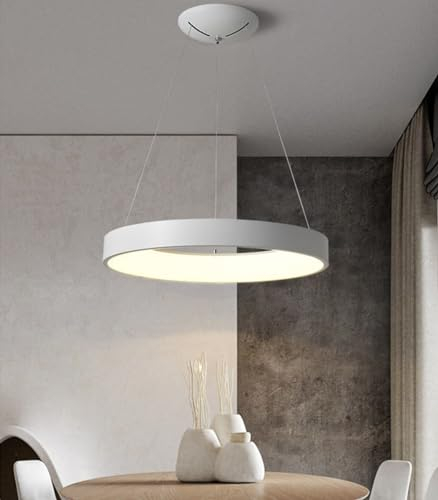 Bellastein LED Modern Rund Pendelleuchte Dimmbar mit Fernbedienung 3000K-6500K Esstisch Hängelampe Höhenverstellbar Deckenleuchte für Wohnzimmer Büro Esszimmer Küche Kronleuchte (Weiß, L60cm)