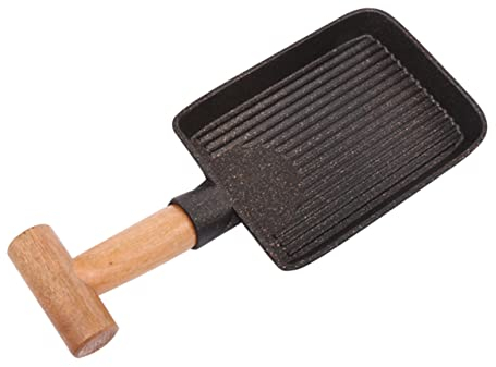 ABOOFAN Gegrillte Teppanyaki-platte Pfanne Mit Flachem Boden Bratpfanne Für Grill Eierablage Steak-grill Camping-grillpfanne Backofen-bräter Steak-bräter Eiergrill Antihaft Zubehör Hölzern