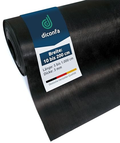 diconfa Feinriefenmatte Gummimatte 3mm stark - BREITE 0,1m bis 2m - LÄNGE 0,05m bis 10m - Auswahl 1,9m x 0,45m (1900mm x 450mm) - Feinriefe Gummi Antirutsch Rillenmatte Meterware rutschfest