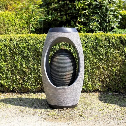 Primrose H75.5cm Nazare Oval Water Feature With Lights Outdoor Garden Fountain