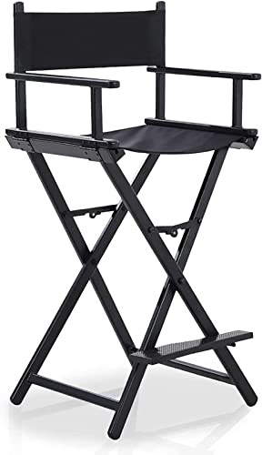 JNTFNE Klappbarer Regiestuhl mit Fußteil, tragbar, hoch, Campingstuhl, strapazierfähig, professioneller Make-up-Stuhl, 150 kg, für Studioschauspieler, persönlich, Schwarz