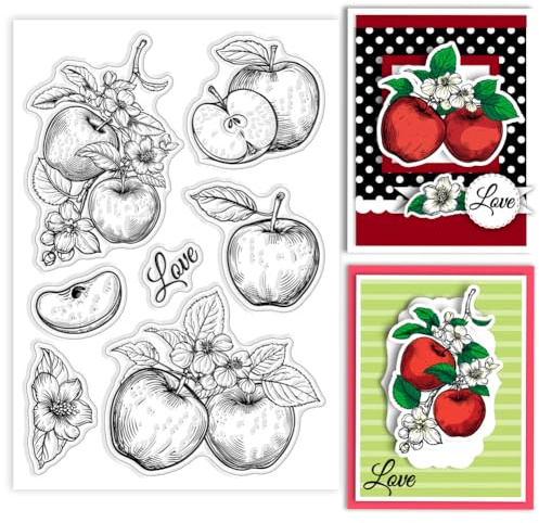 GLOBLELAND Obst Apfel Transparente Stempel für Scrapbooking Blumen Blatt Klare Stamps Pflanzen Silikonstempel Für Kartengestaltung DIY Prägung Journaling