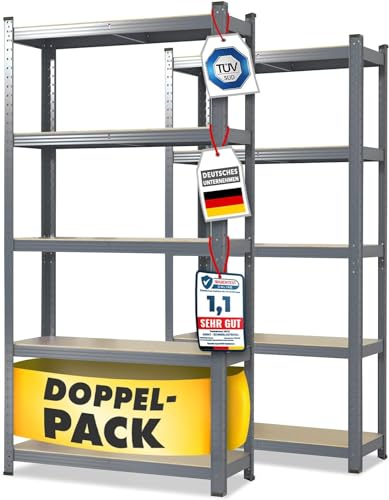 Floordirekt Schwerlastregal, 2er Set, grau 200 x 120 x 60 cm Steckregal, Kellerregal, Lagerregal, Werkstattregal, Werkbank - 5 verstellbare Böden (Lakota)