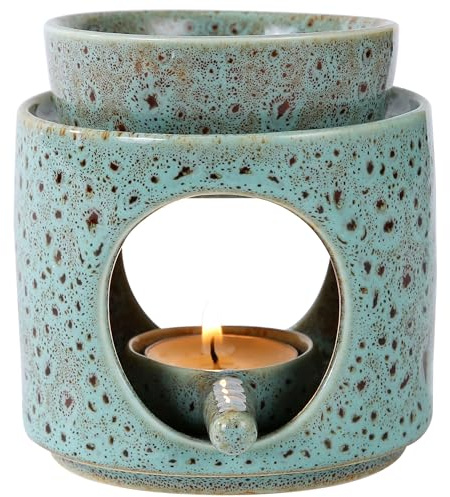 Auxmeware - Essential Oil Burner for Scented Oil, Oil Warmer, Tealight Wax Melt Warmer, Candle Diffuser, Tea Light Holder, Green