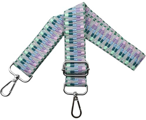Fickremmar för ombyte, justerbar axelrem för väska, fickrem bred 3,8 cm med silver karbinhake axelrem fickband bärrem för handväskor, blå/violett, S6