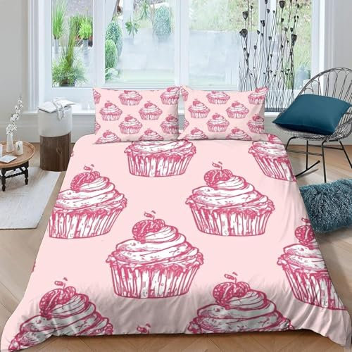 Set Di Biancheria Da Letto Di 135X200 Cm Dolci Della Torta 3 Pezzi, 3D Stampa Microfibra Set Copripiumino Con Cerniera + E 2 Federe Per Ragazzo Ragazza - Antiallergia Facile Da Curare-25236276561