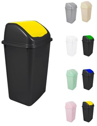 Jardin202 - Cubo de Basura con Tapadera Basculante - 30/50 Litros - Ideal para Hogar y Oficina | 50 L (Amarillo - Negro)