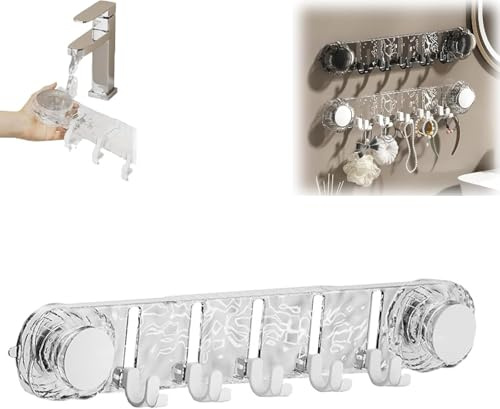 10 ganchos giratorios para ducha, gancho con ventosa, gancho de pared corrugado para baño, ahorro de espacio, colgador de toallas de pared sin perforaciones, ganchos con ventosa fuertes (Transparente)