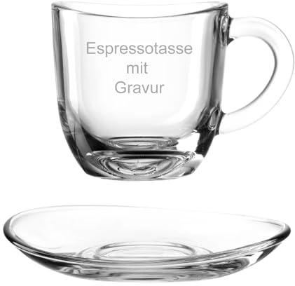 Espressotasse aus Glas mit Gravur – personalisierte Tasse 50 ml inkl. Untertasse – LEONARDO Serie NAPOLI – Geschenk für Kaffeeliebhaber – spülmaschinengeeignet