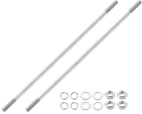 QUARKZMAN 2 Stück Stockschrauben M8 x 280mm, Doppelseitige Gewindestangen Madenschrauben Set 304 Edelstahl Gewinde mit Muttern und Flach- & Sicherungsscheiben für Montage Hauswartung