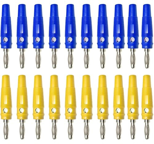 20 Stück Premium Bananenstecker 4mm Bananenstecker Lautsprecher, 20A Banana Steckverbinder, Steckergehäuse Prüfspitze Anschlussklemme, Für Kabel Endstufen Av-Receiver Hifi Stereoanlagen(Gelb Und Blau)