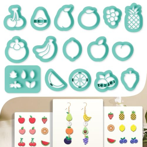 beinkmake 17Pcs Fruit Polymer Clay Cutters Clay Earrings Cutters Pineapple Banana Orange Polymer Jewelry Cutter for Earrings Making Birthday Party DIY Supplies