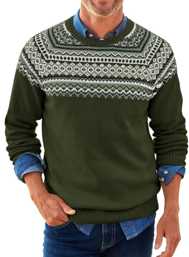 Runcati Norweger Pullover Herren Weihnachten Strickpullover Rundhals Fair Isle Sweater Langarm Männer Winter Basic Casual Pulli