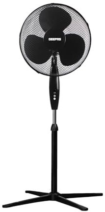 GEEPAS 16” Pedestal Free Standing Cooling Fan | 3 Speed 3 Blades Wide Angled Oscillation | Pivoting Head & Adjustable Height | Powerful Airflow Floor Fan | Home Office Use, 1 Year Warranty 45W (Black)
