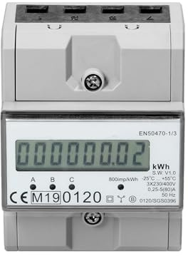 3-Phasen-Stromzähler weiß mit Display mit 800 IMP/KWH - Energiekosten-Messer um Stromverbrauch zu bestimmen - Messgerät für Verbrauch von Strom für DIN-Schiene