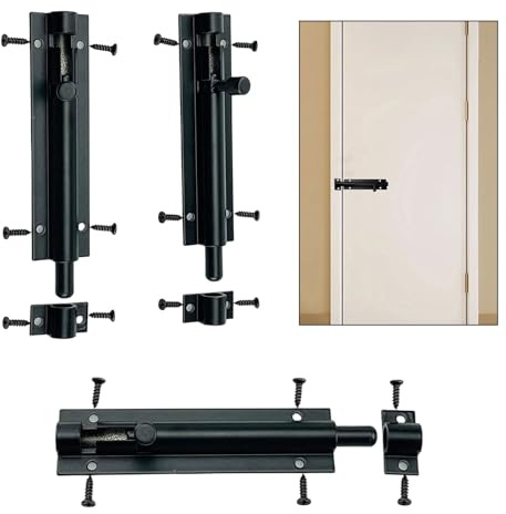 3-Pack Heavy Duty Slide Latch Lock – 4 Inch Gate Latch Bolt, Door Lock Bolt with Nickel Plating, Slide Barrel Door Bolt, Security Lock Latch for Shed, Gate, Internal Doors, and Bathroom (Black)