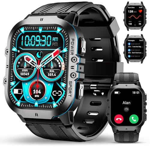 OUKITEL Reloj Inteligente Hombre Militar con Llamadas Bluetooth, Resistente Smartwatch Hombre Impermeable 5ATM con 120+ Deportivos, Relojes Digital con Presión Arterial/Pulsómetro para Android/iOS