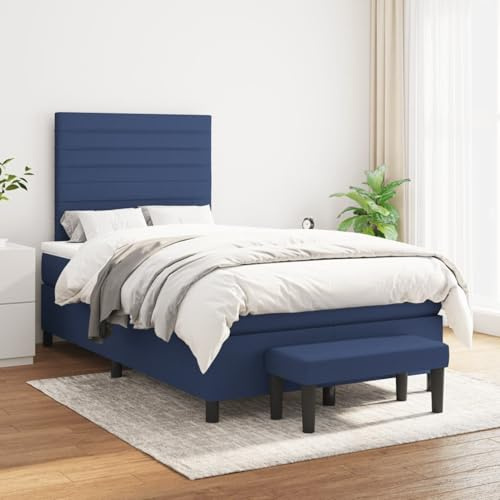 Homgoday Boxspringbett Blau | Einzeltaschenfederkernmatratze | 203x120x118/128 cm | Sitzbank & Bettbank Model3136667
