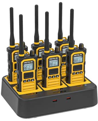 Retevis RB48 Pro Walkie Talkies Long Range, High Power, Heavy Duty Rechargeable Two Way Radios, 2800mAh, IP67, Upgrade Noise Reduction, Group Call for Construction (6 Pack with Gang Charger)
