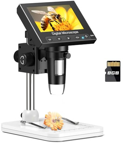 Leipin Münzmikroskop für Kinder Erwachsene, 4,3 Zoll IPS Bildschirm Digitalmikroskop mit 50X-1000X Vergrößerung, 1080P USB Mikroskop Kamera mit 8 LED-Lichtern, PC-Ansicht, Geschenk für Kinder (Win/Mac