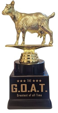EBERiX POKALE – G.O.A.T. Pokal – Greatest of All Time *Black Edition* – 17,5 cm – Fun Award mit Gravur, beschwerter Kunststoffsockel – lustige Trophäe für Sport, Büro, Events & MVP´s