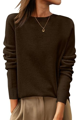 ANRABESS Womens 100% Wool Sweaters Crewneck Long Sleeve Work Business Casual Basic Sweater Tops 2026 Fall Outfits Brown X-Large