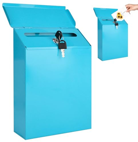 Trendecor Buzón de color antracita, 22 x 6,5 x 29 cm, color antracita con 2 llaves, buzón de pared personalizado de alta calidad con placa para el nombre, para casa, oficina, tienda, restauran (azul)