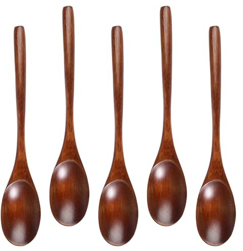 5 Piezas Cucharas de Madera Natural, 22,5x4,2cm Cucharas de Sopa de Maderas | Long Manche Cucharas de Maderas, Cucharones Madera, Accesorios de Cocina, para Cocina, Hogar, Oficina, Restaurantes