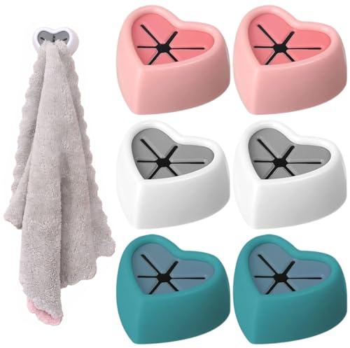 RVYEIOP 6 Pcs Ganci per Termoarredo Bagno, Ganci Per Radiatori, Senza Foratura Gancio Ventosa Bagno, Appendi Accappatoio Bagno per Accappatoio, Vestiti e Asciugamani, Materiale Silicone, Design Cuore