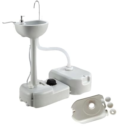KAIKAFEI Lavandino Portatile con Pompa a Pedale E Lavello Portatile Autonomo, Stazione Lavamani Portatile con Dispenser di Sapone E Portasciugamani per Campeggio(17L+24L)