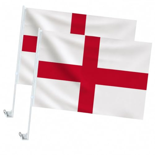 HOMAVEL 2 bandiere inglesi per finestrini auto, 45 x 30 cm con asta robusta da 43 cm, resistente alle intemperie, bandiera con croce di San Giorgio per mondiali, campionati europei, eventi sportivi e