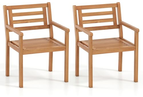 COSTWAY Gartenstühle Holz 2er Set, Holzstühle mit Armlehnen, Balkonstühle bis 180 kg belastbar, Gartensessel für Garten, Balkon, Terrasse