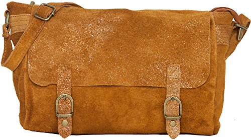 LucieElle Sac Cuir Daim Femme Bandoulière Pailletés Irisé | Besace | Italien Paillettes | 'Joli' ANCIEN PRIX 75,00 EUR (CAMEL)