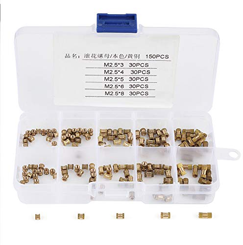 Akozon Gewindeeinsatz Einbettung Muttern Rändelmutter150pcs M2.5 Messingzylinder Gerändelt Runde eingeformte Einsatz eingebettete Muttern