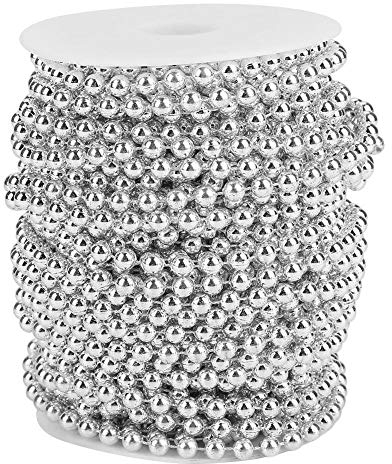 Perlenband Weihnachtsbaum, 25 m Perlenkette Weihnachtsbaum, Durchmesser 6 mm Christbaumkette, Weihnachtsbaumkette für Girlande Christbaumschmuck(Silber)