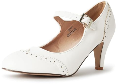 J. Adams Kym Mary Jane Shoes Women Oxford Pumps - Cute Low Kitten High Heels - Retro Vintage Shoes for Women 1950s Mary Janes Round Toe Shoe with Ankle Strap