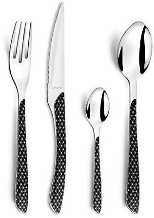 AMEFA Eclat Géo Ménagère 24 couverts acier inox 18/0 Pour 6 personnes, Noir | Ménagère 24 couverts pour 6 personnes, Acier inoxydable 18/0, Manche ABS bicolore, Compatible lave-vaisselle
