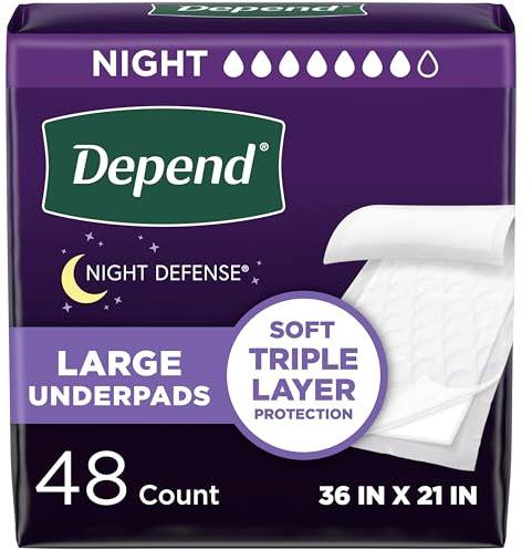 Depend Underpads, Disposable Incontinence Bed Pads for Adults, Slip Resistant, 36x 21, 48 Count (4 Packs of 12)