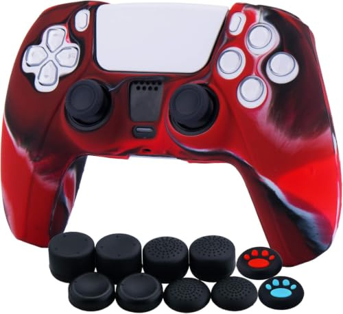 YoRHa Silikon Hülle Skin Case für PS5 Controller (Tarnrot) x 1 mit Aufsätze Kappen x 10