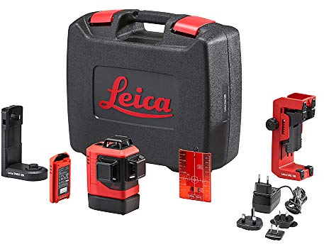 Leica Lino L6R: Nivel láser de línea de 3x360 grados con batería Li-Ion, cargador, adaptador magnético innovador y soporte para pared en una carcasa (láser rojo, alcance de trabajo: 25 m)