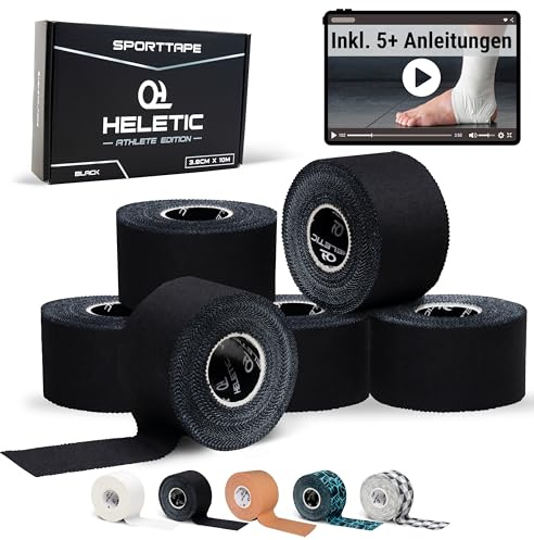 HELETIC Sporttape 3,8cm x 10m Athlete Edition - starres Tape, extra Starke Klebkraft, leicht abreißbar & wasserabweisend - inkl. Taping Video Anleitungen
