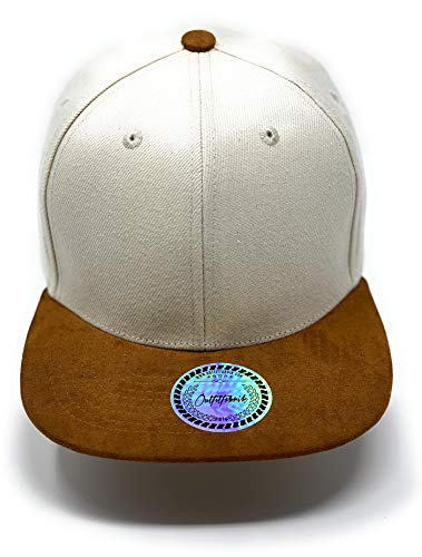 Outfitfabrik Snapback Cap für Herren und Damen, blanko Kappe in beige, gerader Schirm in braunem Alcantara-Stil (Unisexcap), verstellbar an der Rückseite, ohne Motiv