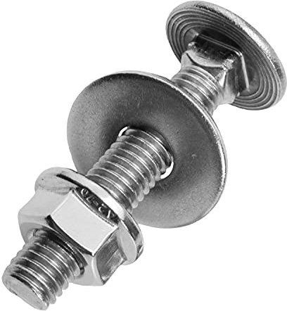 Schlossschrauben M12x90/90 mm mit Flanschmuttern & großen Unterlegscheiben M12 aus Edelstahl A2 (5 Stück) | Flachrundschrauben - Sechskantmuttern mit Flansch - Beilagscheiben von MESAROS®