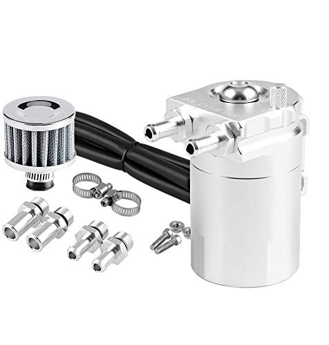 Baceyong Serbatoio per olio per auto, 300 ml, filtro dell'aria Baffled Breather Serbatoio per benzina, serbatoio per olio universale, filtro per benzina diesel – argento