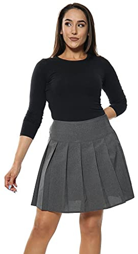 MOLLY MALOU Girls Women Ladies All Round Pleated Skirt with Zip Drop Waist in Black, Grey and Navy Blue Colour (Women UK Size 10, Grey)