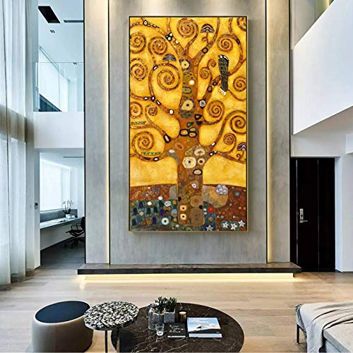 XIANGPEIFBH Albero della vita Quadri su tela Riproduzioni di quadri famosi classici di Gustav Klimt Quadro da parete per soggiorno 45x100cm (18''x39'') con cornice