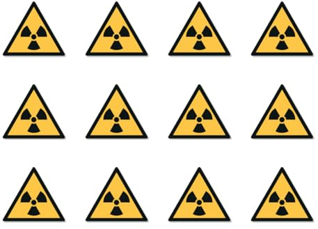 Warnung vor radioaktiven Stoffen oder ionisierenden Strahlen: W003 - DIN EN ISO 7010 / ASR A1.3 - Aufkleber: 2,5 cm, 12 Stück