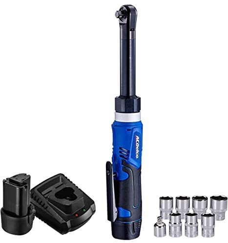 ACDelco ARW1218-3P2S G12 Lithium-Ion 12V (10.8V) Extended 3/8” Electric Cordless Ratchet Wrench Power Tool Kit | Tool Set Includes x2 Batteries, x1 Charger & Socket Set